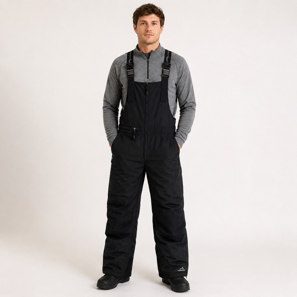 Polar Edge Mens Black Insulated Snow Bibs Winter Ski‎ Overalls Adjustable Straps